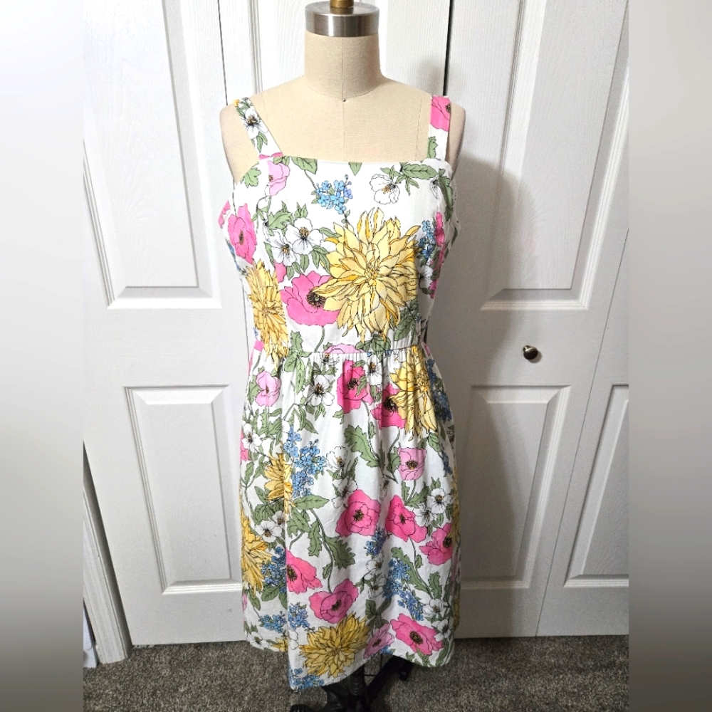 Boston Proper White Floral Sleeveless  Dress, Size 10, Excellent Condition